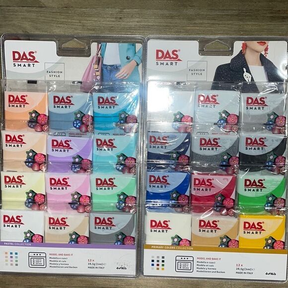 2 Packages of DAS Smart Polymer Clays (Pastels + Primary Colors) - Picture 1 of 5